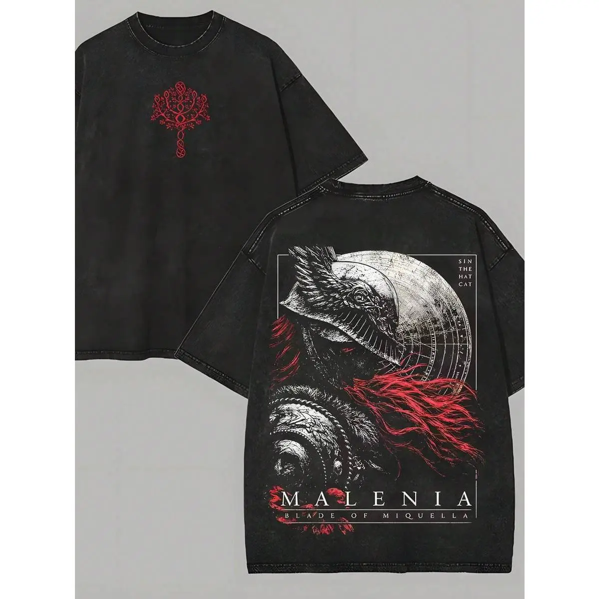230g Heavy Washed Cotton Elden Ring Malenia Anime Video Game Graphic T Shirt Unisex Crew Neck Casual Shortsleeve Top Dark Fantasy Streetwear Apparel Gift For Gamers