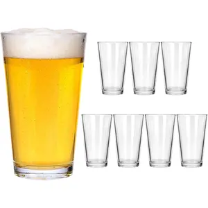 8pcs 16oz Beer Pint Glasses, Drinking Glasses Set of 8 Highball Glasses Water Cups for Cold Beverages