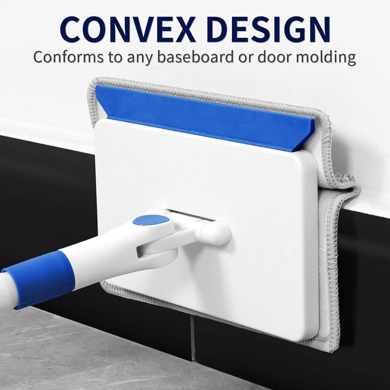 Baseboard Cleaner Tool with Handle, Wall Cleaner with Extendable Long Handle ,Door Frame Cleaning Tool Including 4  Cleaning Pads. Quick Clean Baseboard Cleaning, Ceiling and Wall.