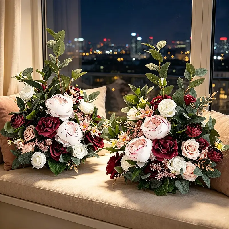 Deep Peony Rose Artificial Flower Arrangement, French Vintage Luxury Eucalyptus Table Decor, Wedding Reception, Opening Ceremony, Home Décor, Faux Flower Decor, Floral Decoration