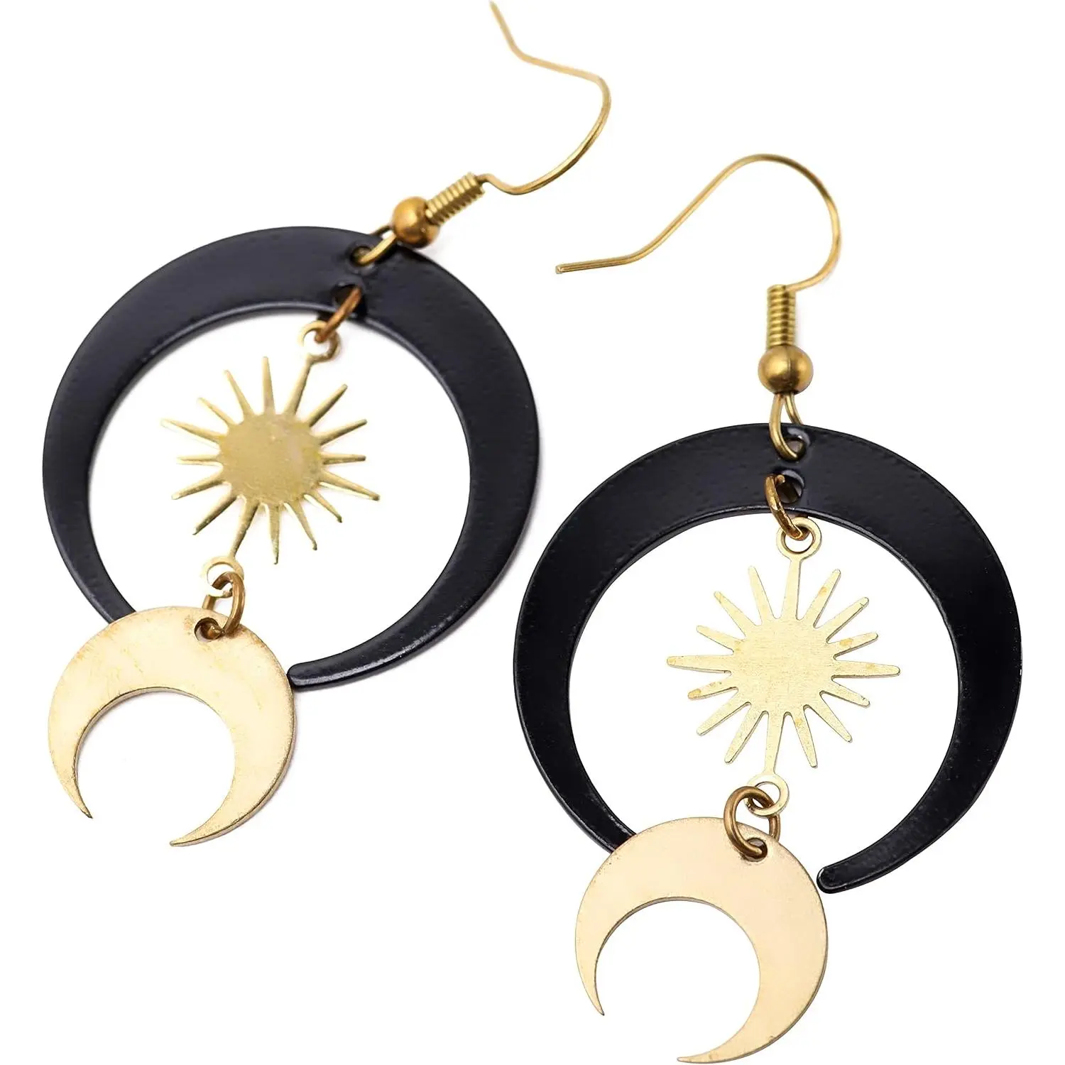 Gothic Boho Sun and Moon Earrings, Crescent Moon  Pendant, Celestial Earrings, Goth   for Women (Black Moon Sun)
