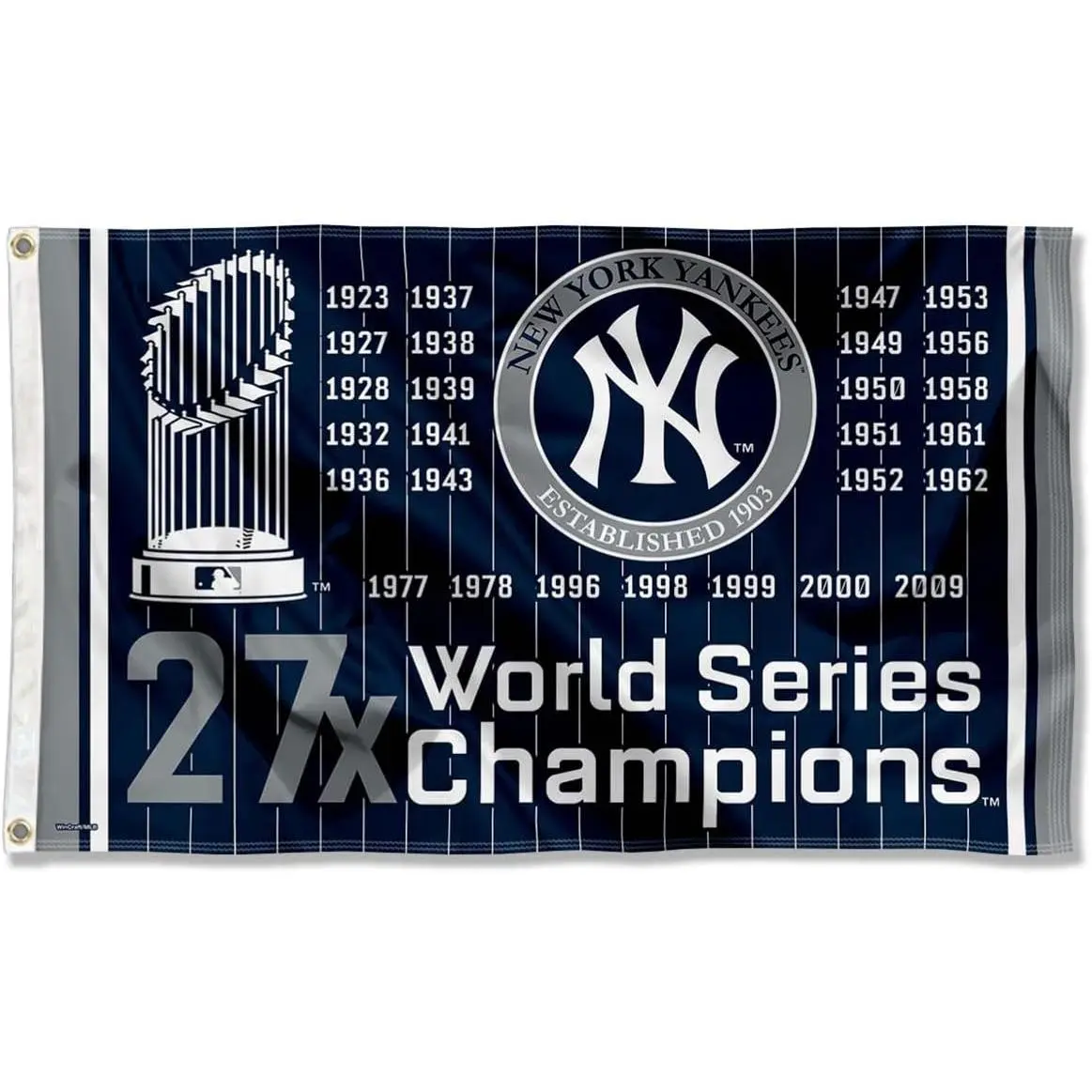 WinCraft NY Yankees World Series Champions 3x5 Ft Grommet Flag Banner - Team Logo, Decoration, Lightweight Sports Collectible for Room Display