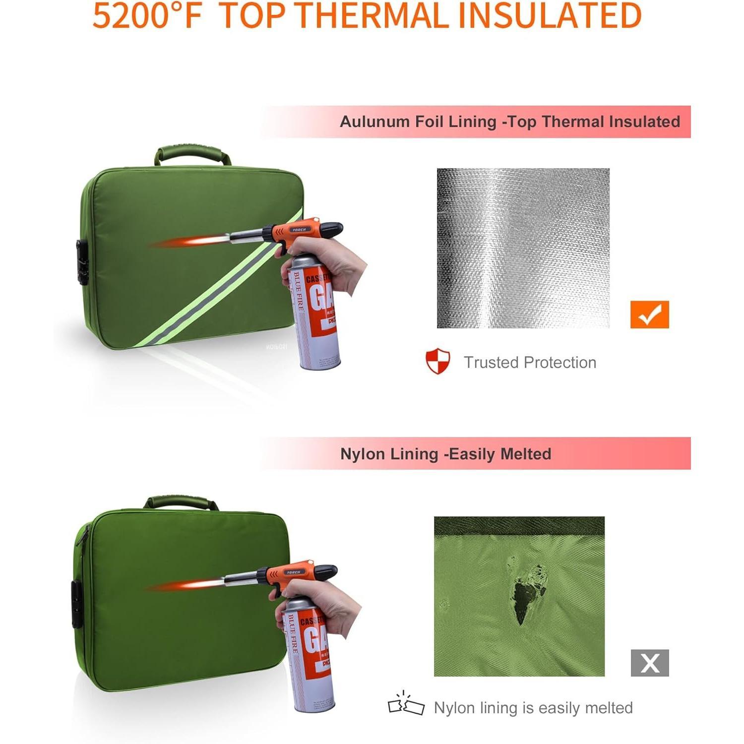 Important Document Organizer,  and Fireproof Document Box with 7 Pockets File Folder,Portable  Fire Safe Storage Box Case with Lock for Documents,File and Card,Green