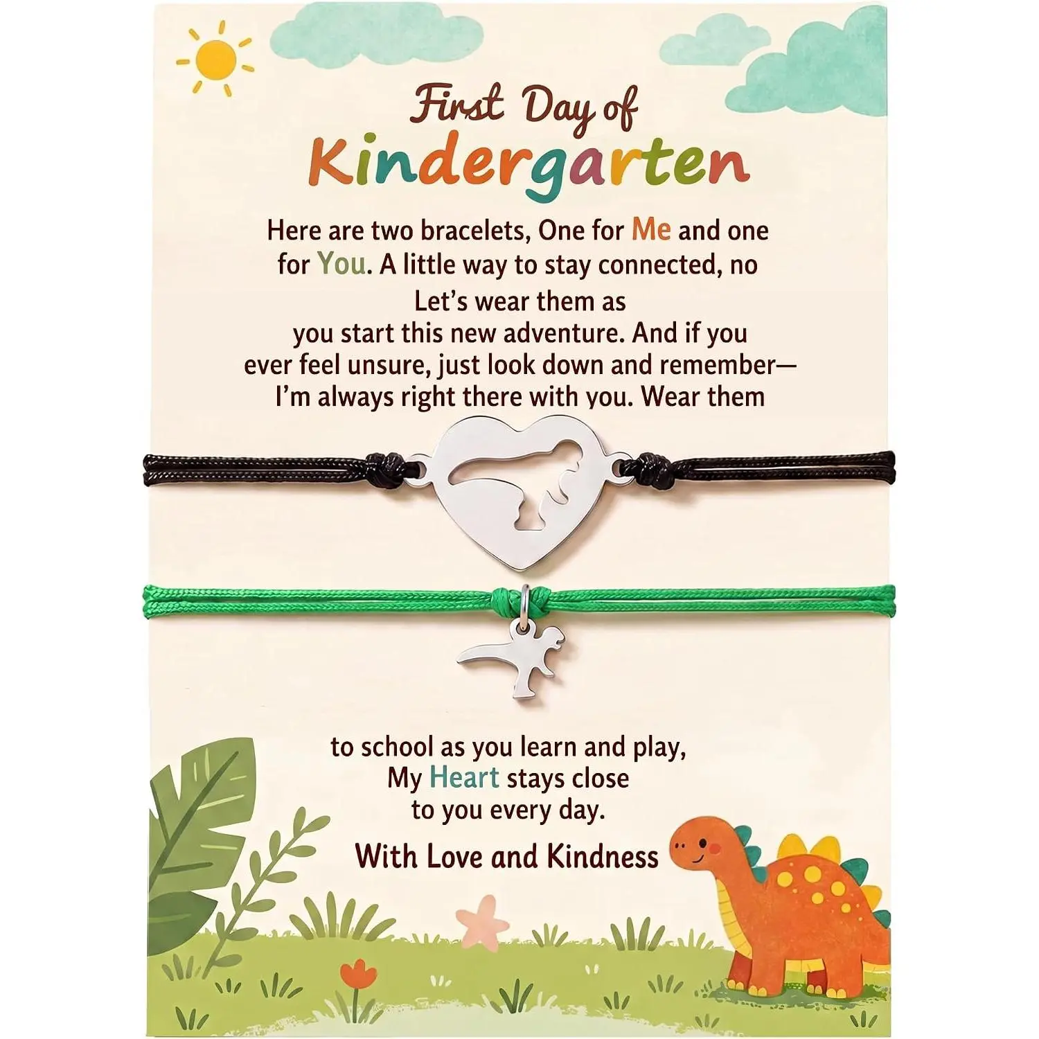of  to 2nd Grade Mommy and Me Dinosaur Bracelets |  to School Matching Bracelets for Mother and Son, Adjustable Dino Set with  Box and Write-in Encouragement Card