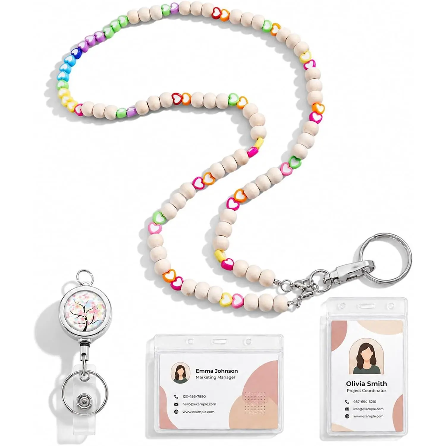 Beaded ID Badge Lanyards with Retractable Clip - Aesthetic Holder for Teachers, Nurses, Multiple Colors Option for Gifting (Office Identification Supplies), Badge Reels