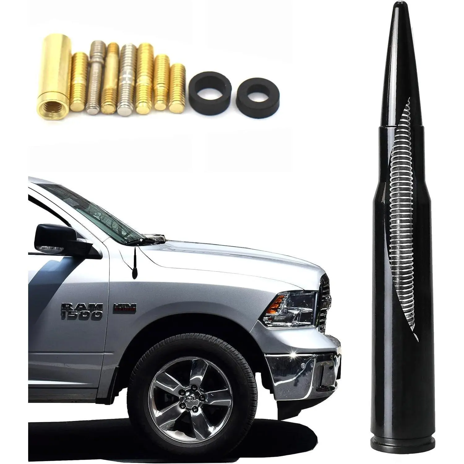 Heavy Duty Car Antenna Replacement – Premium Billet Aluminum for Ford, Dodge, Chevy, GMC, Jeep, Toyota Trucks, Stylish Upgrade & Improved Reception, Black Exterior Accessory