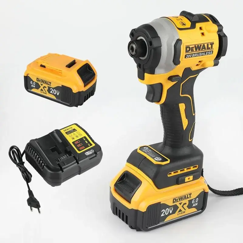 DeWalt DCF850 20V Brushless Cordless Work Tools Kit - High Torque Impact Drill, Screw Gun, Heavy-Duty Impact Driver with 6.0 Ah Lithium-Ion Batteries, Hardware Mallet (Battery + Tool Kit Included)