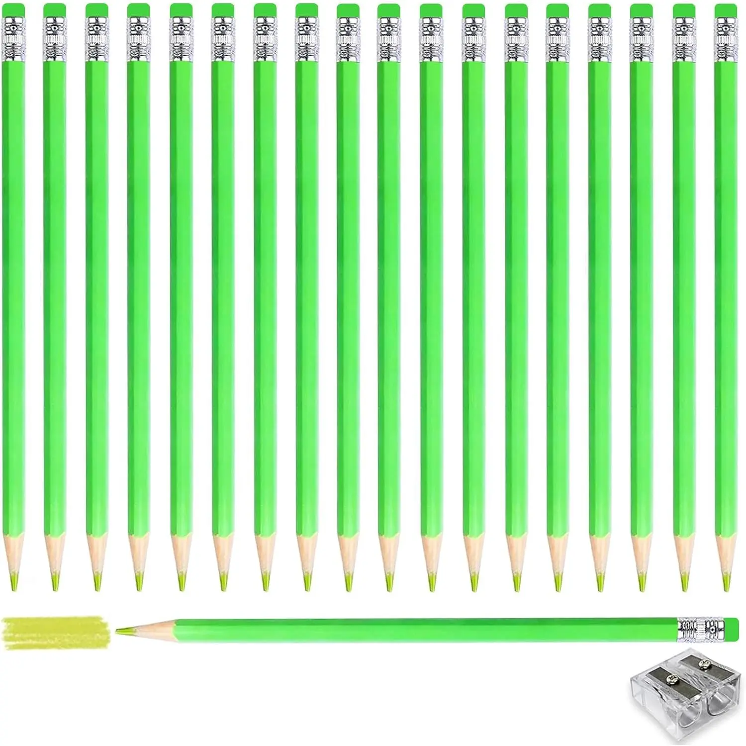25 count Checking Pencils Erasable colored Pencils Pre-Sharpened #2 HB,for Checking Tests Grading,Map Coloring, editing Office Favors,including a Free sharpener. (Yellow Green)