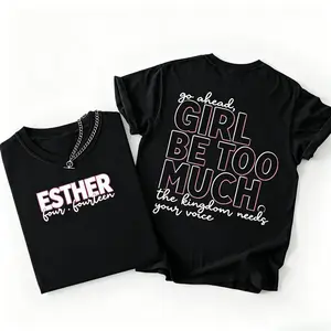 Women's Christian Faith Fitted Short-Sleeve Printed Couple T-Shirt Set, Black Apparel with Esther 4:14 & "Gigi" Graphic, Inspirational Bible Verse Streetwear Clothes