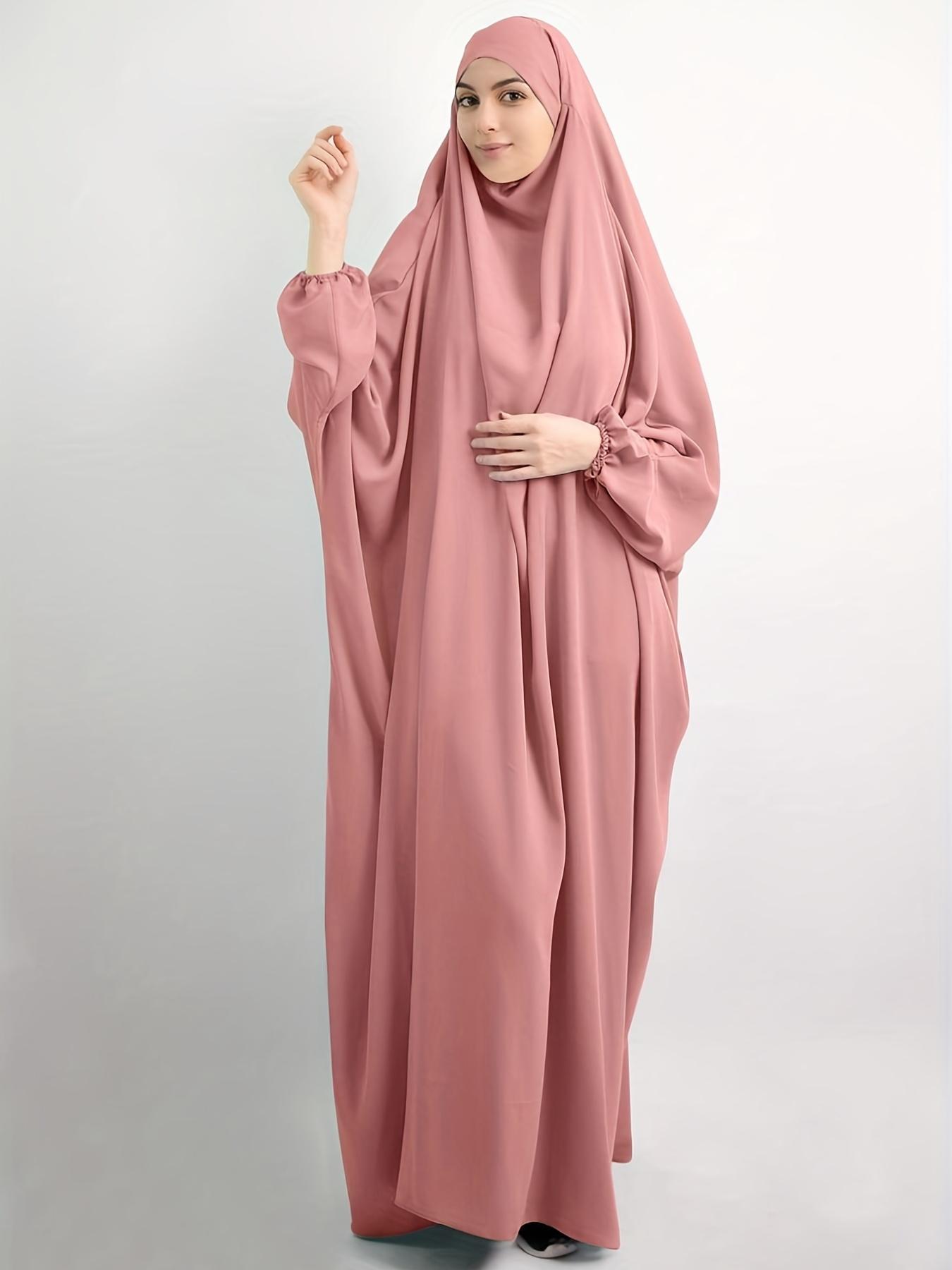 Women's Solid Knot Hooded Batwing Sleeve Kaftan, Modest Maxi Long Sleeve Dress for Daily Outdoor Wear, Women's Islamic Clothing for Spring & Fall, Modesty Muslim Clothing, Modest Clothes, Muslim Women Gowns
