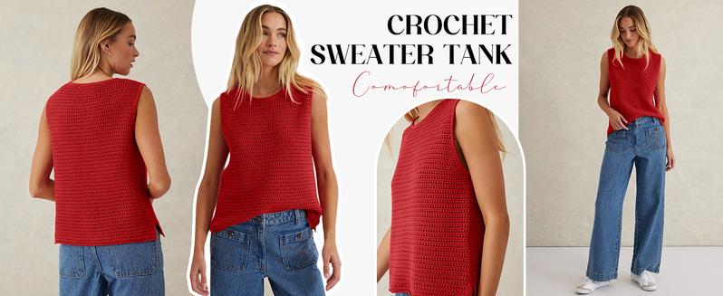 Saodimallsu Women's Crochet Tank Top Summer Sleeveless Crew Neck Basic Mesh Knit Loose Pullover Sweater Vest for Casual & Chic Outfits