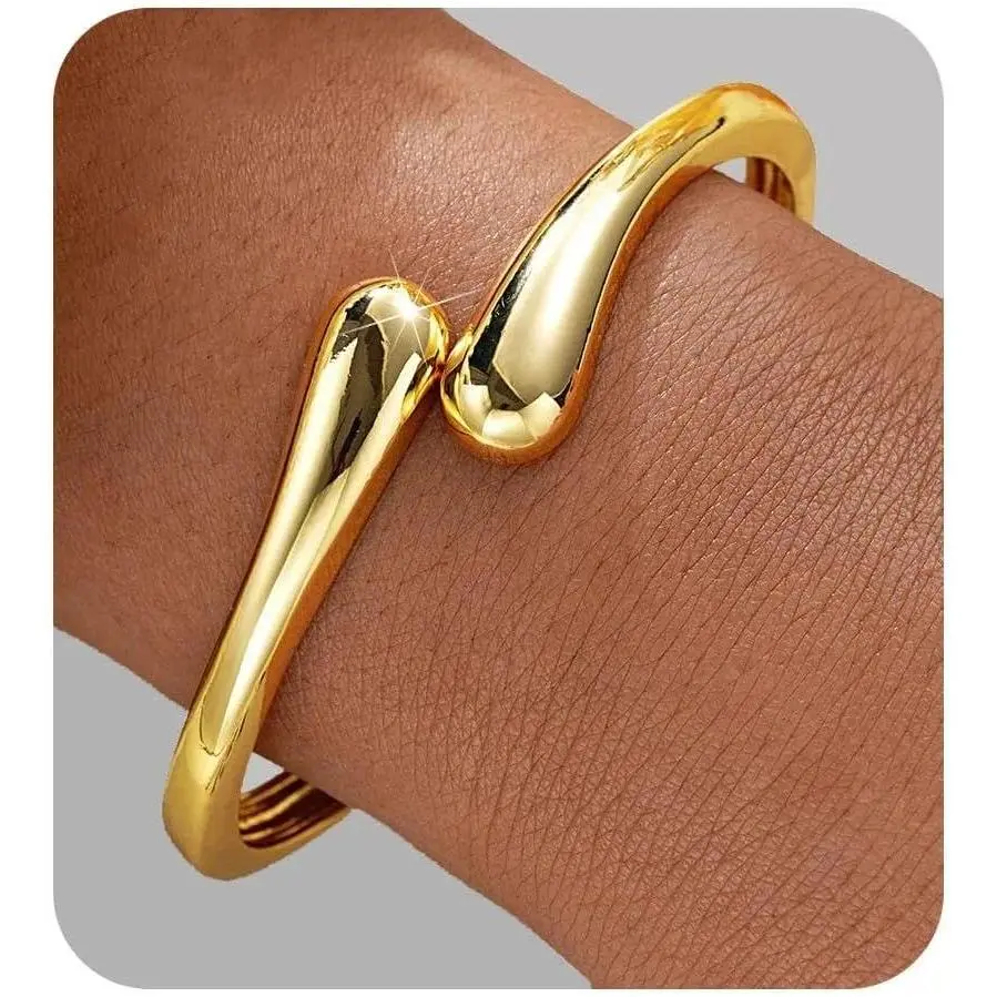 Gold Bangle Bracelets for Women Teens Trendy Chunky Adjustable Twist Cuff Bracelet Jewelry Gifts