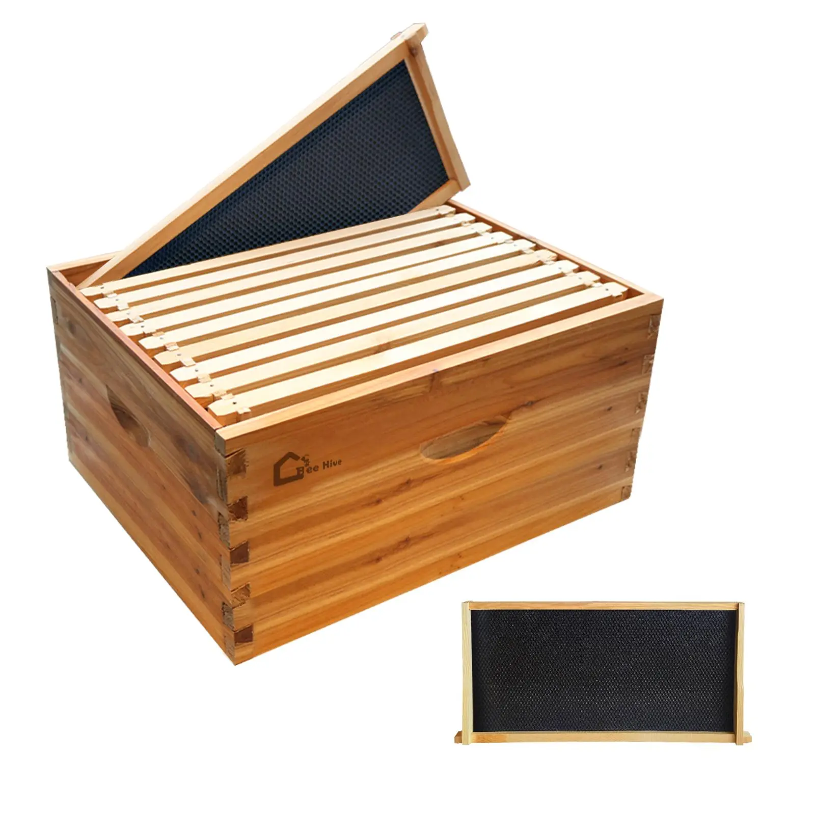 10-Frame Langstroth Cedar Wood Hive Kit - Pre-Coated Wax, Weatherproof Beehive Starter Kit with Dovetail Joints