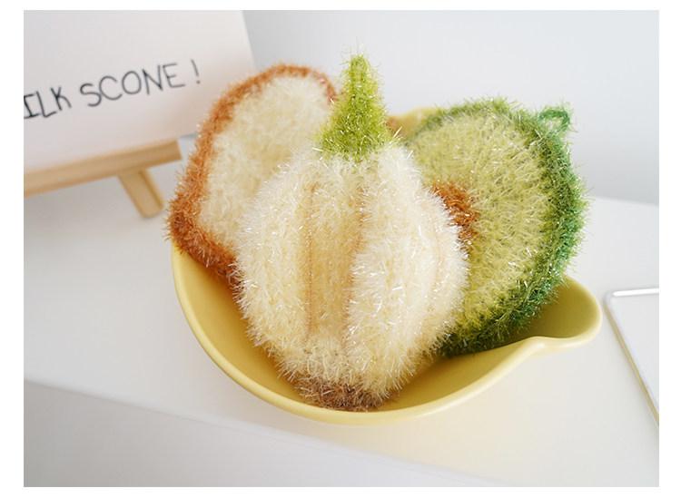 [3-Pack] Korean-style simulated avocado dishcloth, simulated toast bread dishcloth, simulated garlic head non-greasy cleaning cloth, easy to clean and lint-free household items