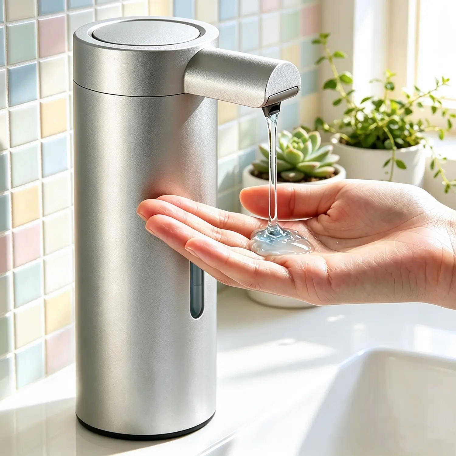 Touch-Free  Automatic Soap  Dispenser, Stainless Steel, Auto Liquid Soap Bottle, Rechargeable, Electric Sensor, 12oz, Adjustable Flow, Ipx5 Waterproof, Home & Hospital Use