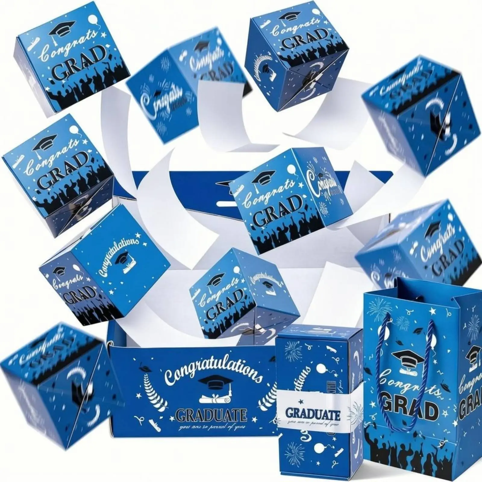 Graduation Season Foldable Gift Box, 10-Layer Blue Foldable Gift Box, Perfect for Graduates, Durable & Stylish Packaging Solution