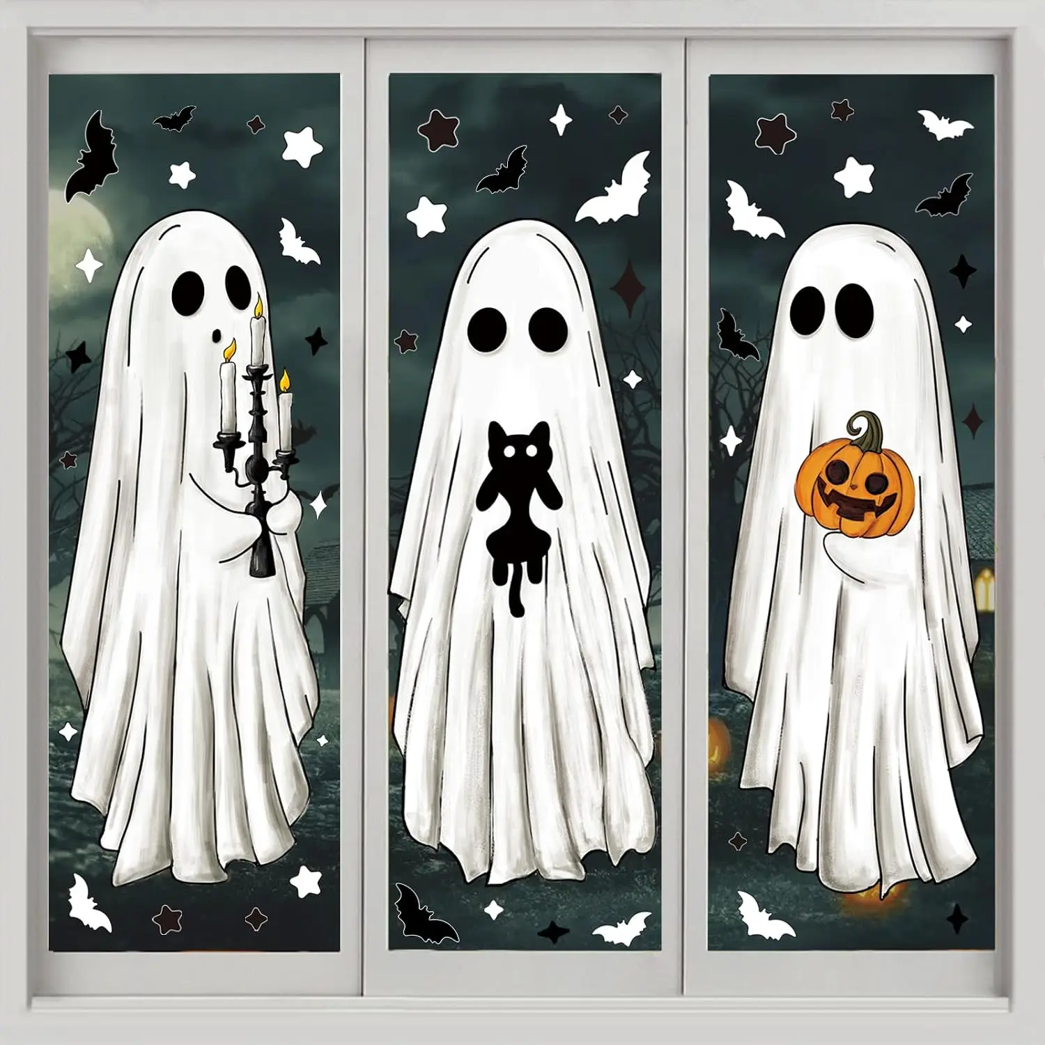 3 Sheets Halloween Large Ghosts Window Clings Decoration