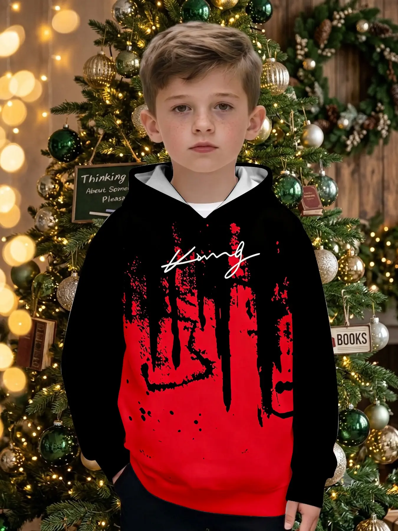 Graffiti Letter Print Boys' Hoodie, Trendy Casual Kids' Jacket, Perfect for Outdoor, Christmas Gift, Fall & Winter Sweatshirt