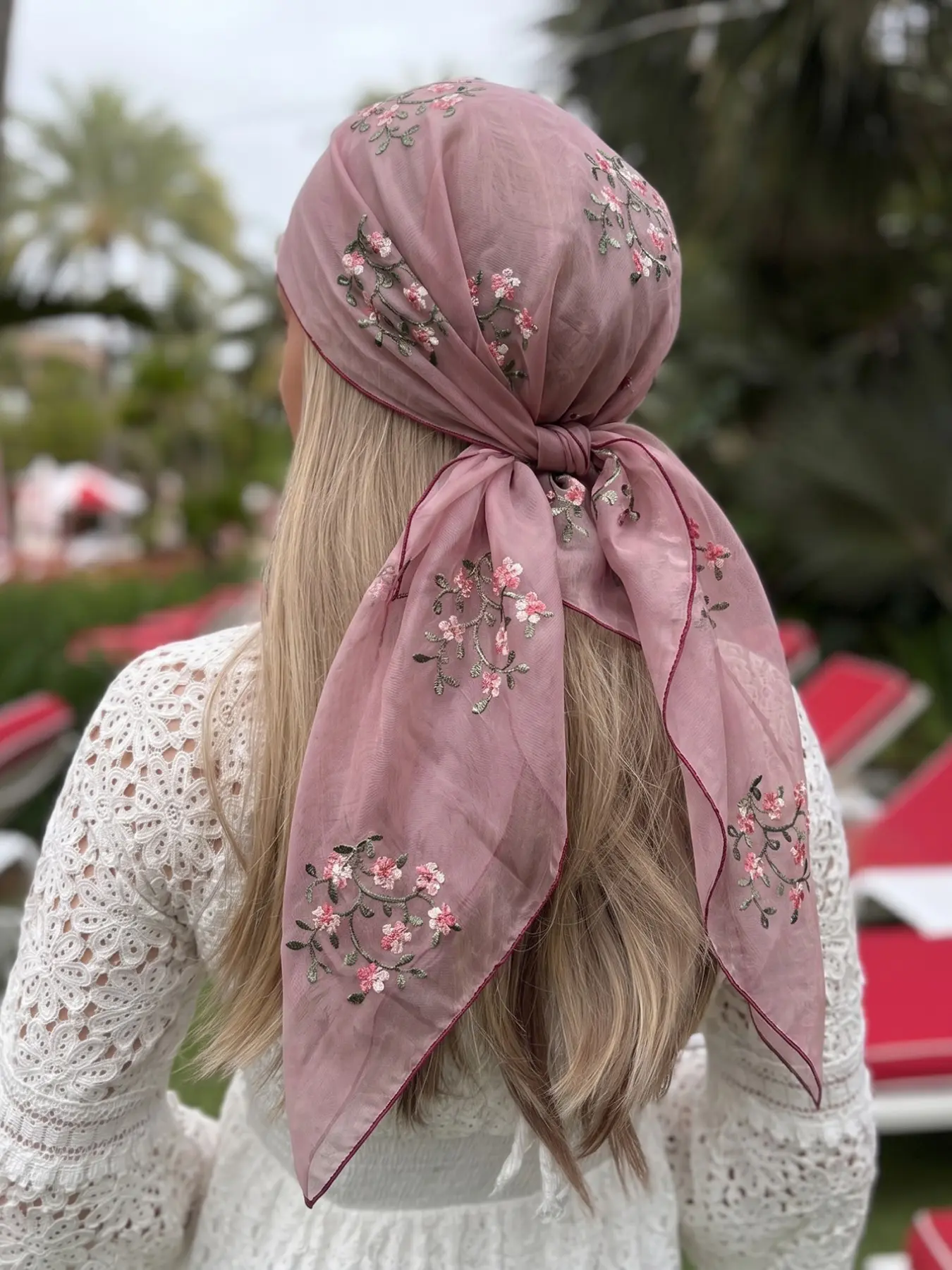 Boho Style Lace Embroidered Scarf, Women's Summer Breathable Lightweight Elegant 80x80cm Bandana, Versatile Fashion Accessory, Neck Scarf, Handkerchief