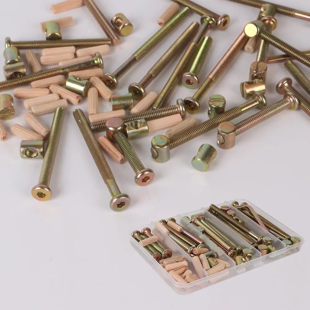 Bed Frame ,  Screws Hardware ReplacementKit M6x20/40/60/80mm Hex Drive Socket Cap Screws Barrel Nuts Wooden Dowel Kit for Beds Chairs Furniture et (Bronze 16set)