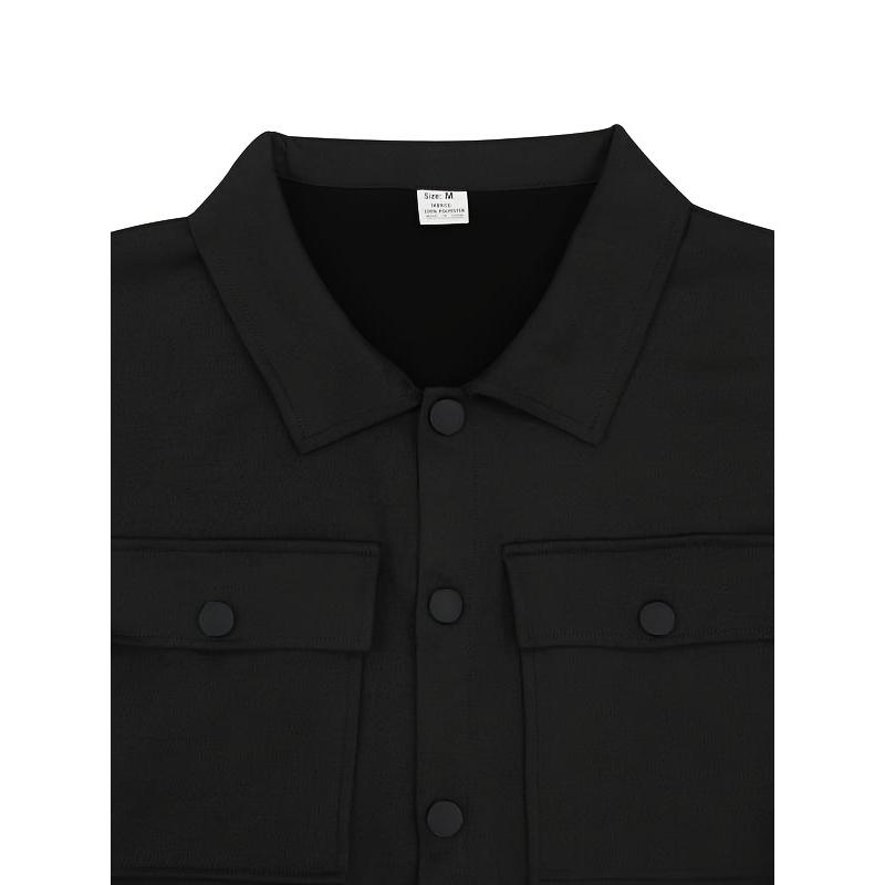 2pcs Men'S Casual Solid Color Sweatsuit Set, Polyester Knit Fabric with Slight Stretch, Regular Fit, with Lapel Collar, Button Details, for Spring/Fall - Fashionable American Style Workwear Jacket and Pants Combo