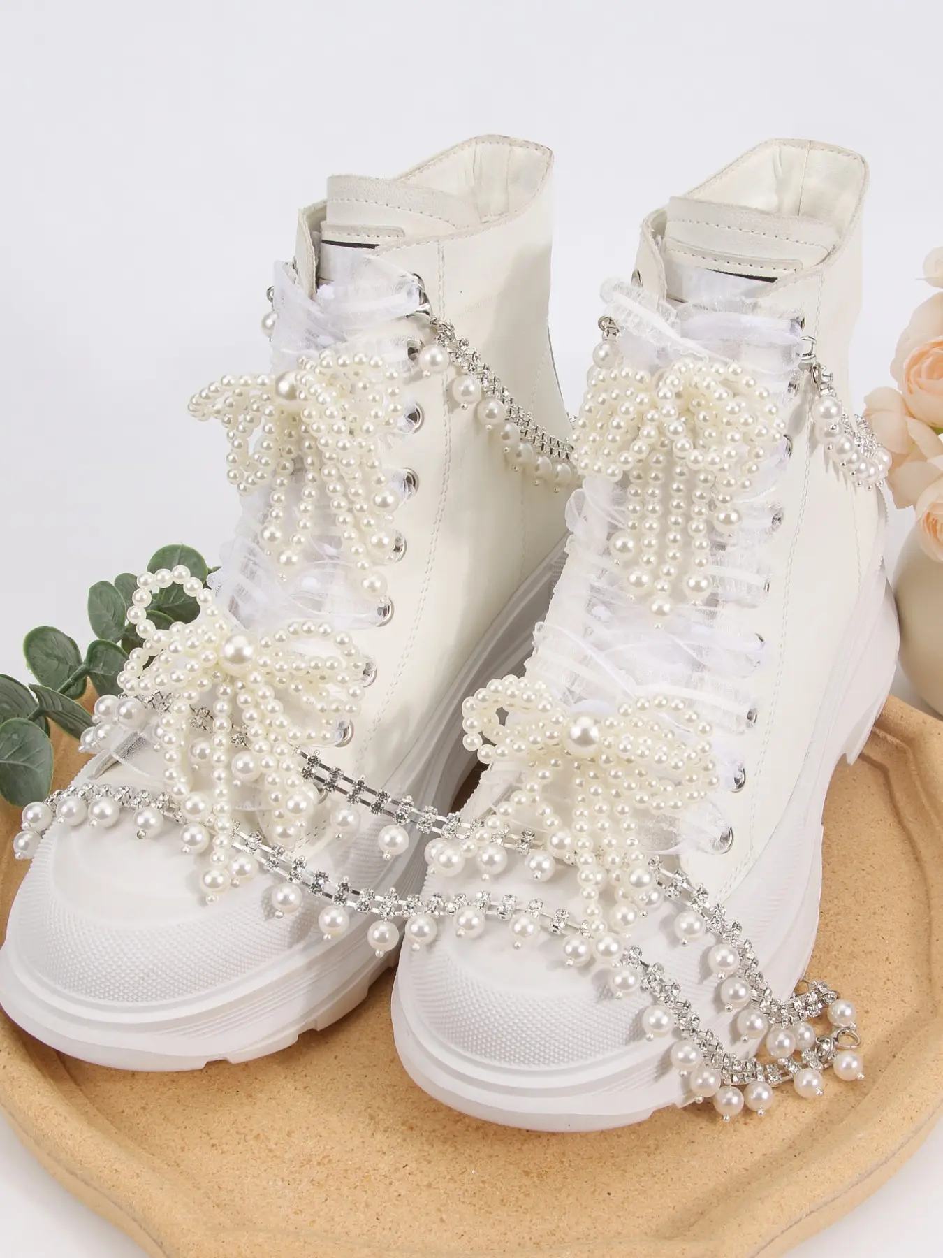 Princess Bow Pearl Shoe Buckle, Versatile Shoe Decoration, Lace Shoelace Clip, Chain Style, Cute Design, All Seasons Accessory
