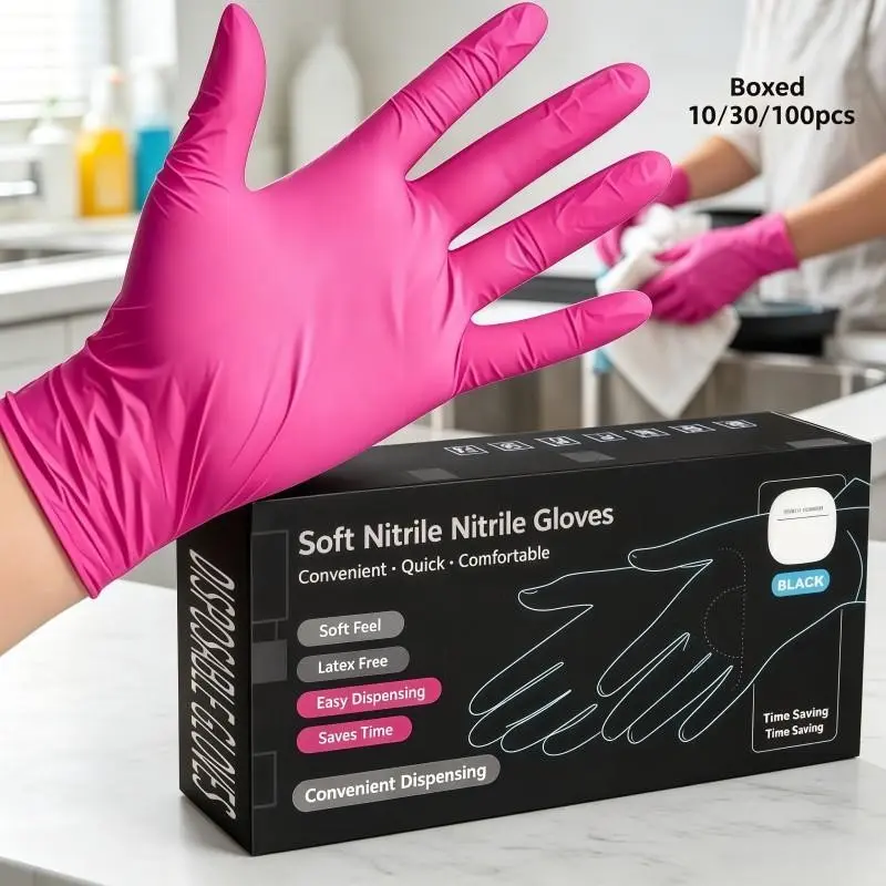 Nitrile Disposable Gloves, Rose, Food Grade, Lightweight, Home Cleaning, Pet Care, Stain Resistant, Lead-Free, Alcohol-Free, Multi-Purpose, Fashionable Kitchen Use, Nitrile Rubber Gloves
