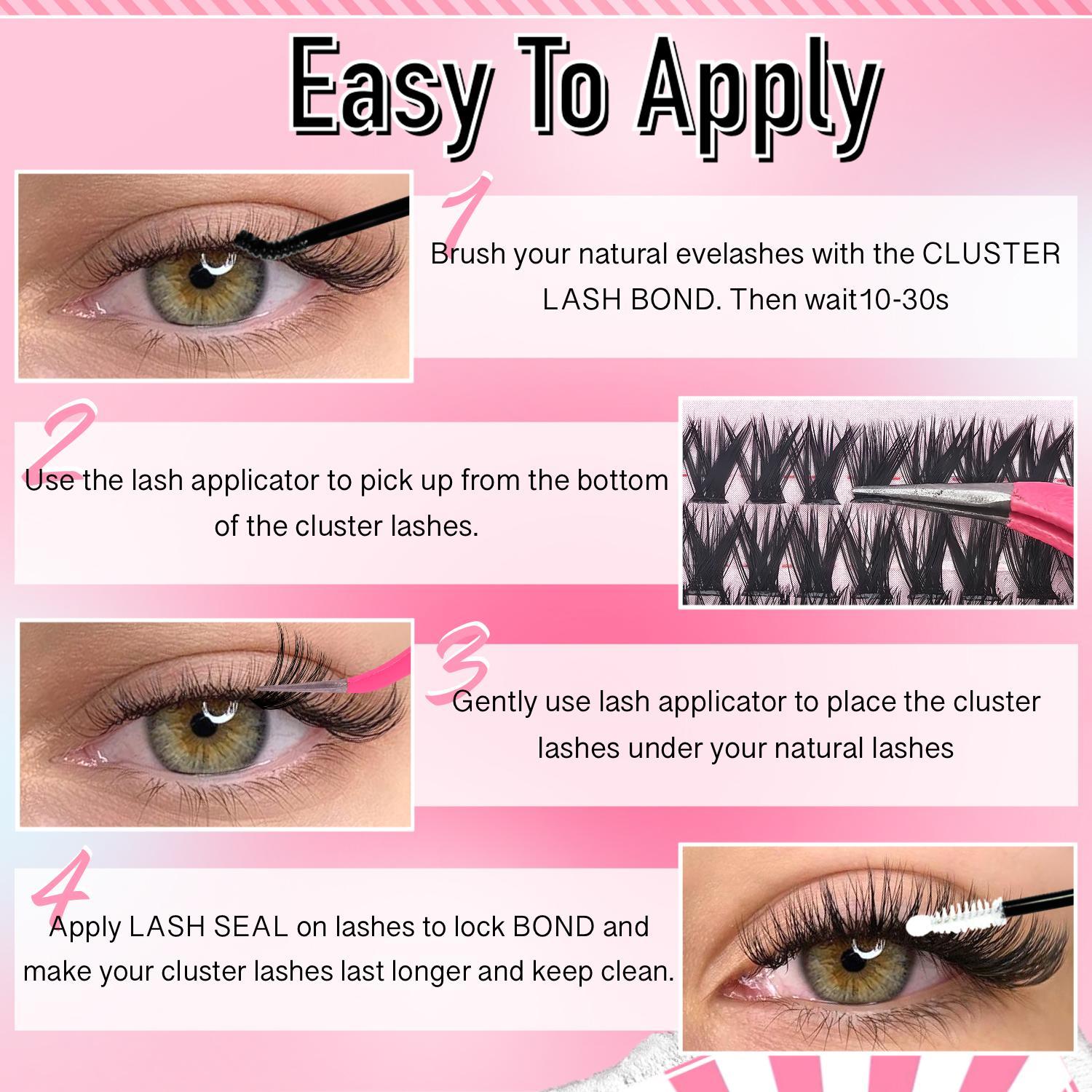 Eyelash Extension Kit, 2-in-1 Lash Bond & Seal with Lash Clusters and Tweezers, Reusable DIY Lash Clusters for Beginners at Home, Eyelash Glue & Tools Included, Eyelash Fixer, Eyelash Extension Set