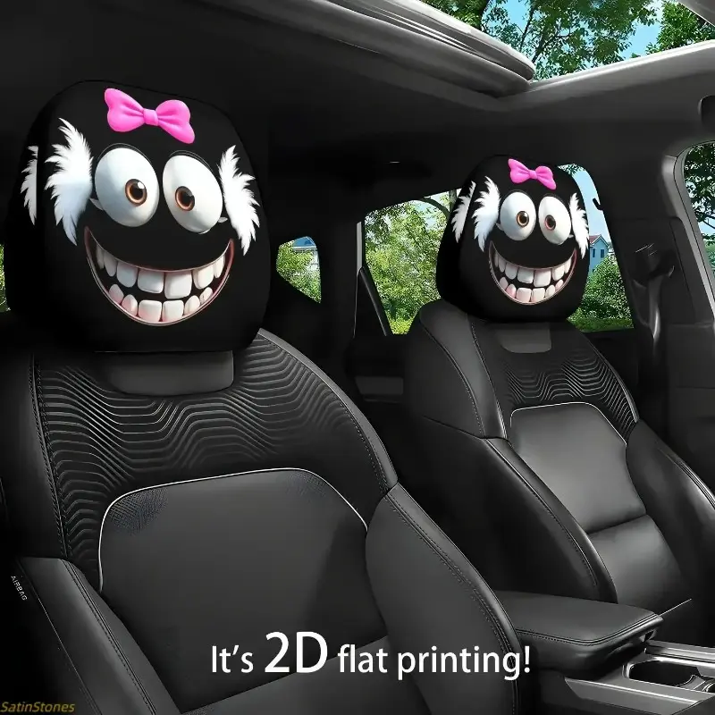 Cute Cartoon Car Headrest Covers, 2-Piece All-Season Set, Washable Auto Interior Accessories for a Fun Look, Funny Gift, Car Interior Accessories, Funny Gifts Accessories