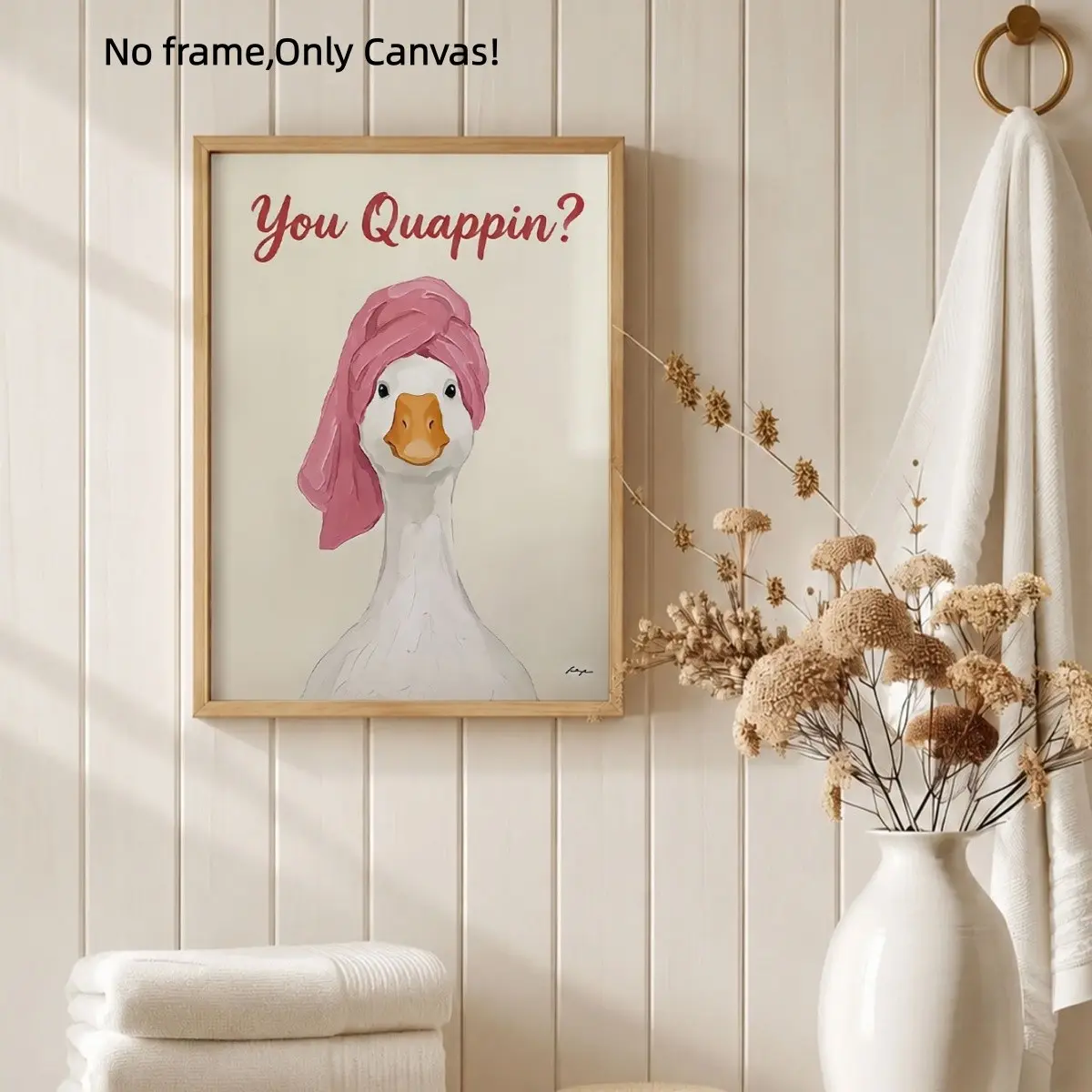 Funny Duck Wall Art Poster, 'you Quappin?' Quote Canvas Print, Cute Animal Bathroom Decor, Vintage Style Art for Bedroom, Kitchen, Home Decor, Unique Gift Idea