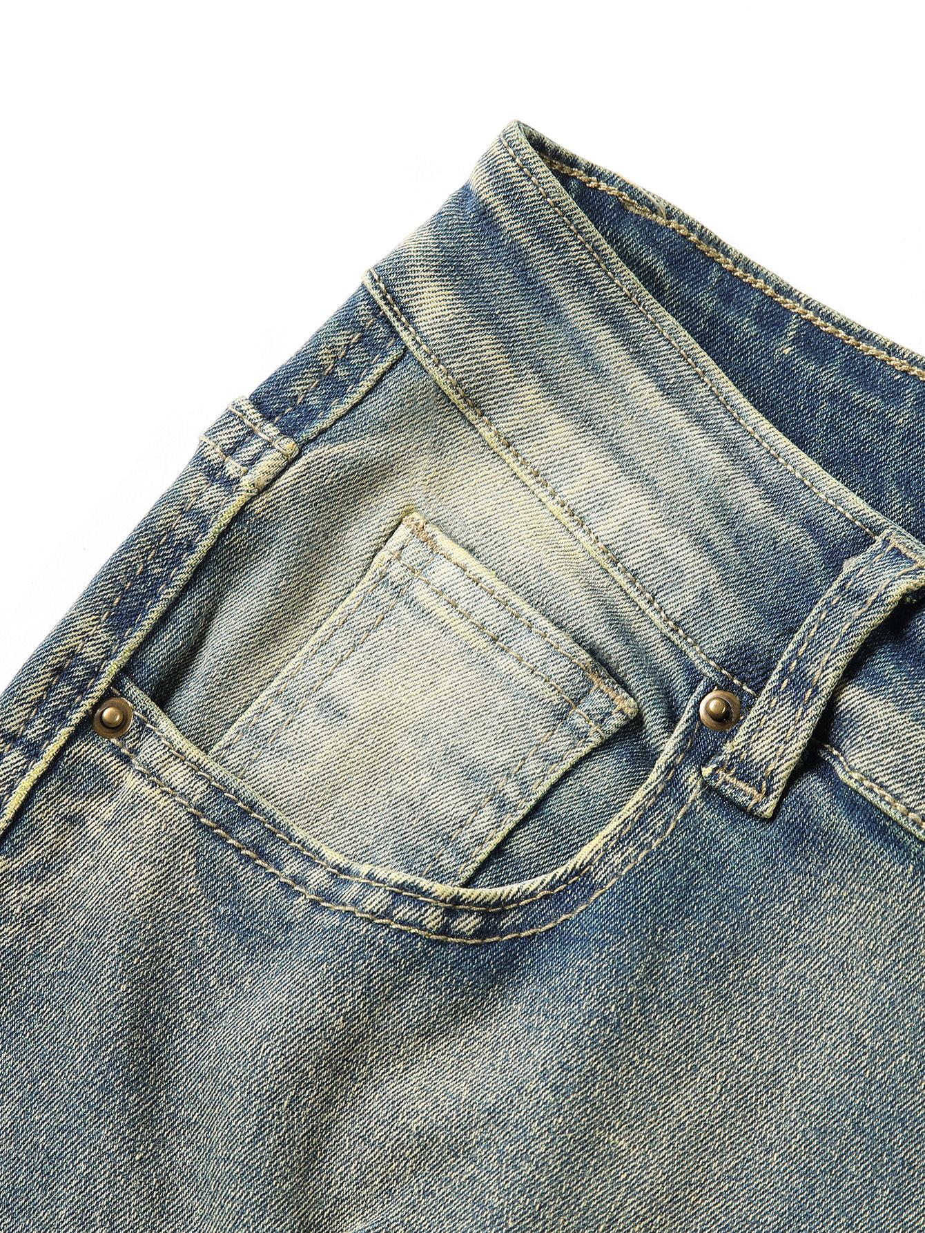 Men's Stacked Flare Jeans Distressed Mid Rise Stacked Flare Distressed Ripped Denim Jeans Frayed Fringe Vintage Wash Stretch Punk High Street Skate Streetwear Casual Daily Festival Wear for Fashion Forward Men Yellow