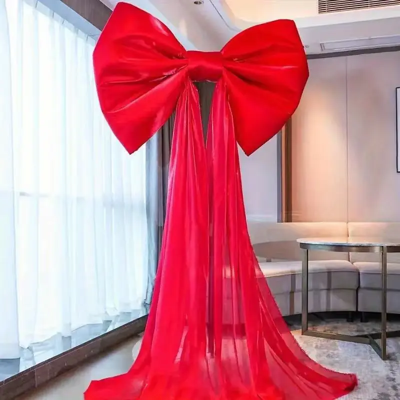 Elegant Giant Bow Party Decoration, 13.1ft Ice Brocade Skirt Tail, Polyester Hanging Accessory for Weddings, Christmas, Halloween, Holiday Party Decor