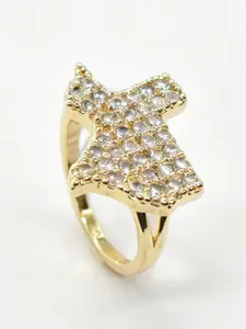 1pc 14k Gold-Plated European and American Elegant Teenage Style Full-Diamond Texas Map-Shaped Nugget Ring, Unisex, Perfect for Shopping, Parties, and Friends' Outings as an Accessory