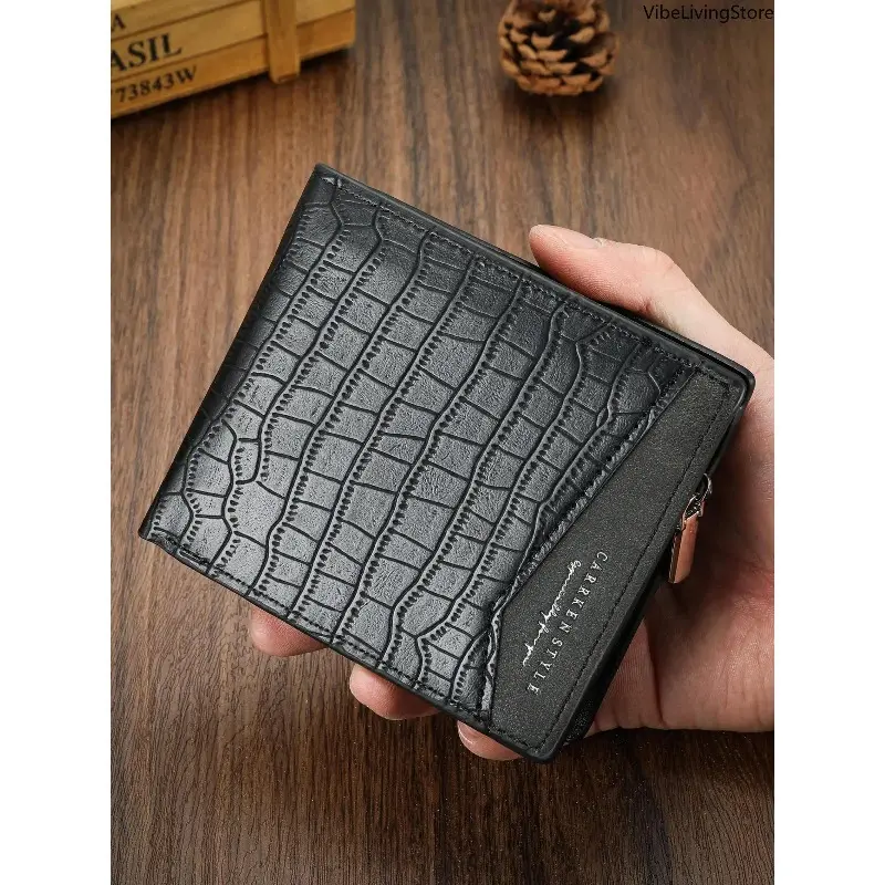 Vintage Crocodile Embossed Short Leather Wallet Multi Card Slots Daily Work Purse for Men
