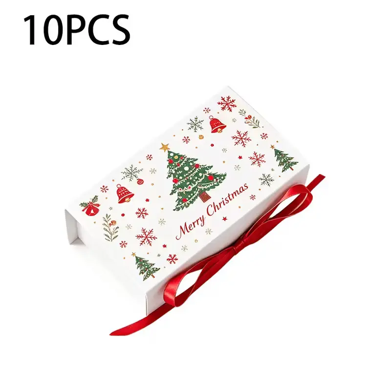 10 Pcs Christmas Gift Box with Ribbon, Rectangular Luxury Flip-Top Candy & Cookie Packaging, Holiday Chocolates, Wedding Gifts