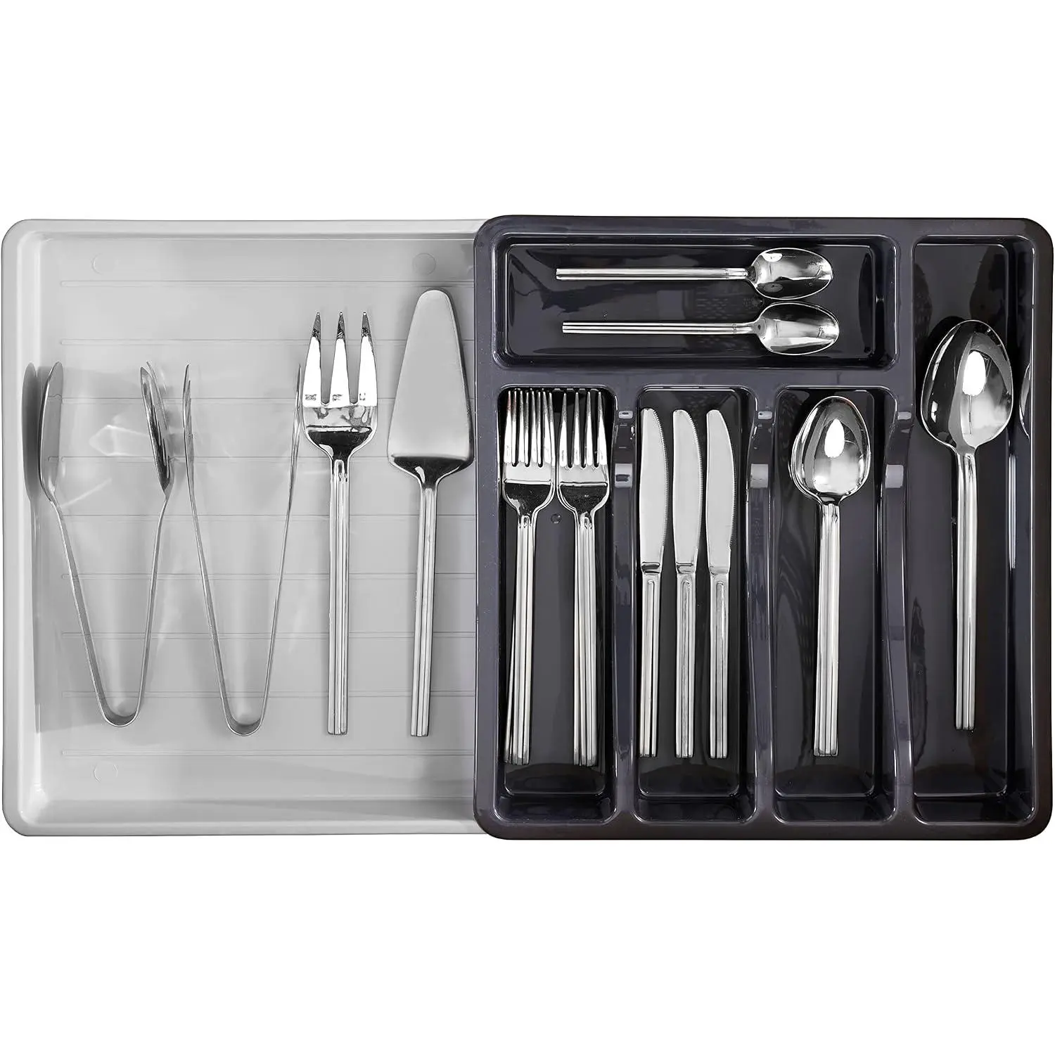 Cutlery Drawer Organizer, Expandable Utensil Holder And Organizer, 6-Compartments, Compact  Plastic Storage for Spoons Forks , Silverware Organizer