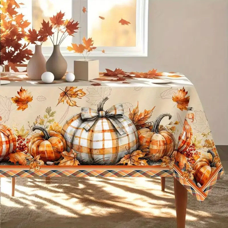 2D Flat Party Tablecloth, Thanksgiving Table Runner, Durable Polyester Rectangular Cloth, Indoor Outdoor Fall Harvest Party Decor