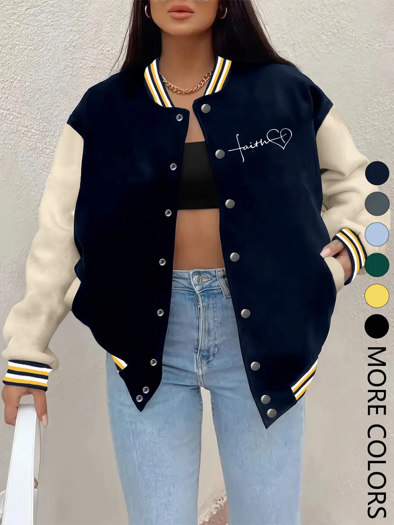 New Women's Baseball Jacket for Fall Winter, Creative Letter Print, Casual Sporty Coat, Comfortable Versatile Jacket, Hip-Hop Style, Multiple Colors