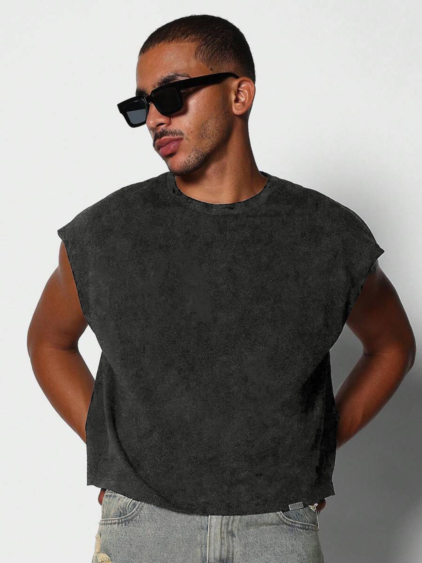 【TDOTW】Men's Washed Sleeveless Fitted Casual Plain Vest, high-quality cotton, all-day wear, street culture effect, enhance comfort and fashion