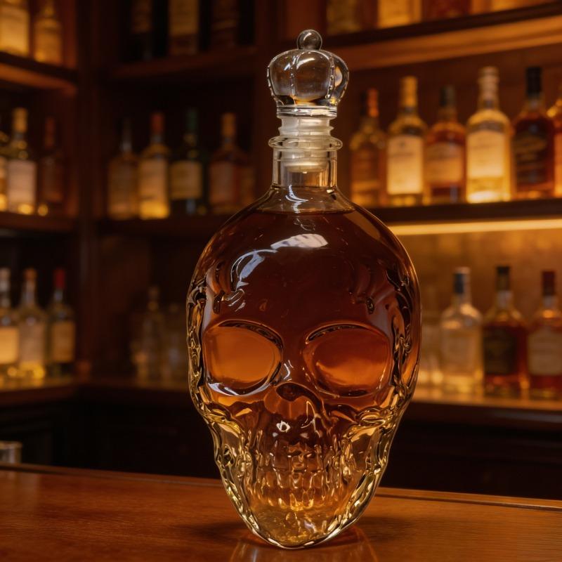 Sovereign Skull Whiskey Decanter, 350ml Gothic Skull Glass Liquor Bottle, Dark Style Empty Wine Vessel for Home Bar Decor & Gift