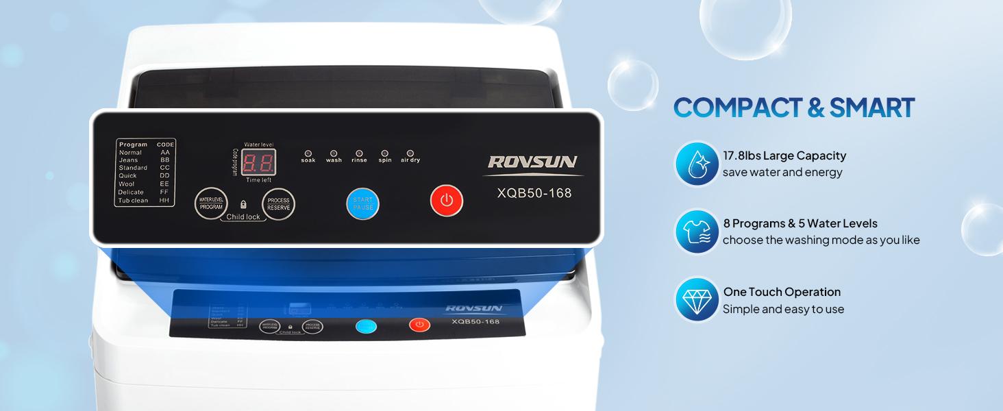 ROVSUN 17.8/25/30LBS Portable Washing Machine, Full-Automatic Electric Laundry Machine with Stainless Steel Drum, 110V Compact Washer, Washer and Dryer Combo with Drain Pump for Apartment, Dorms, RV, 400W