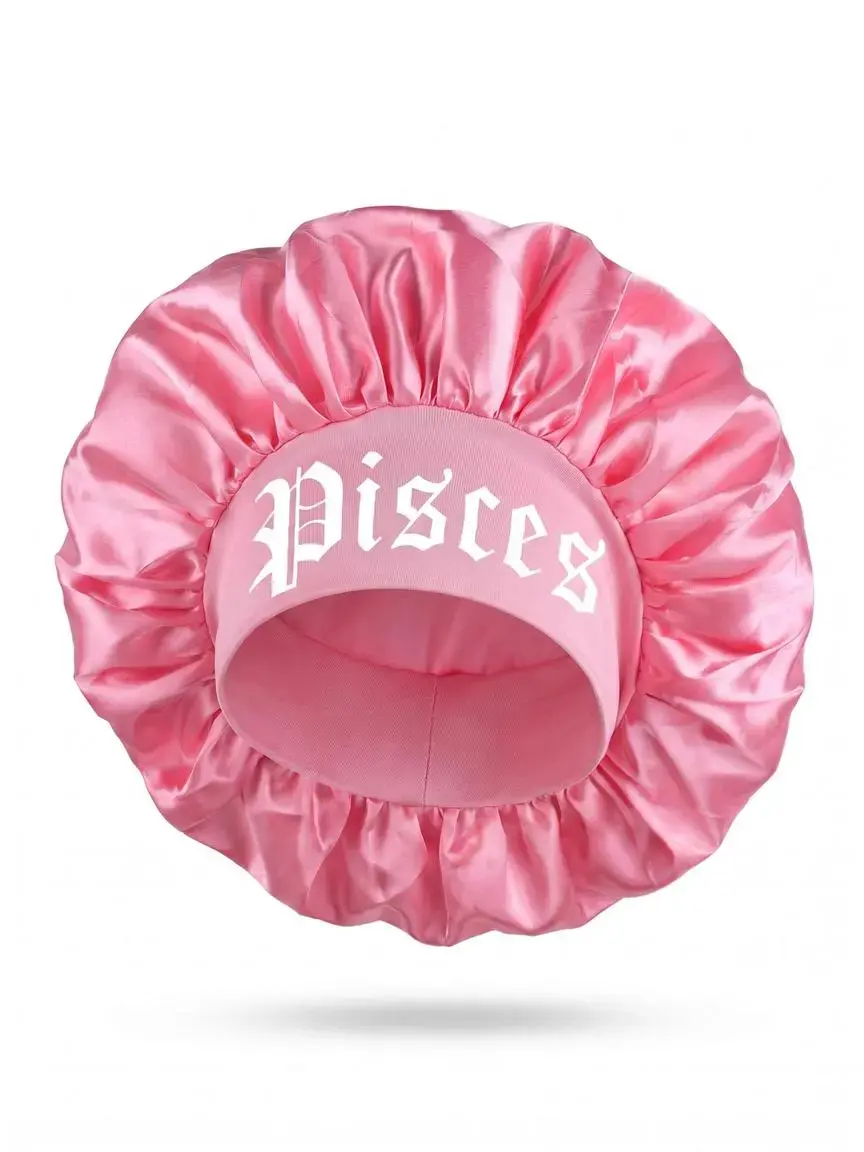 Women's Satin Bonnet with Zodiac Print, Wide Elastic Design, Waterproof, Foldable Hair Hat, Daily Use and Shower, Christmas Gift, Shower Caps