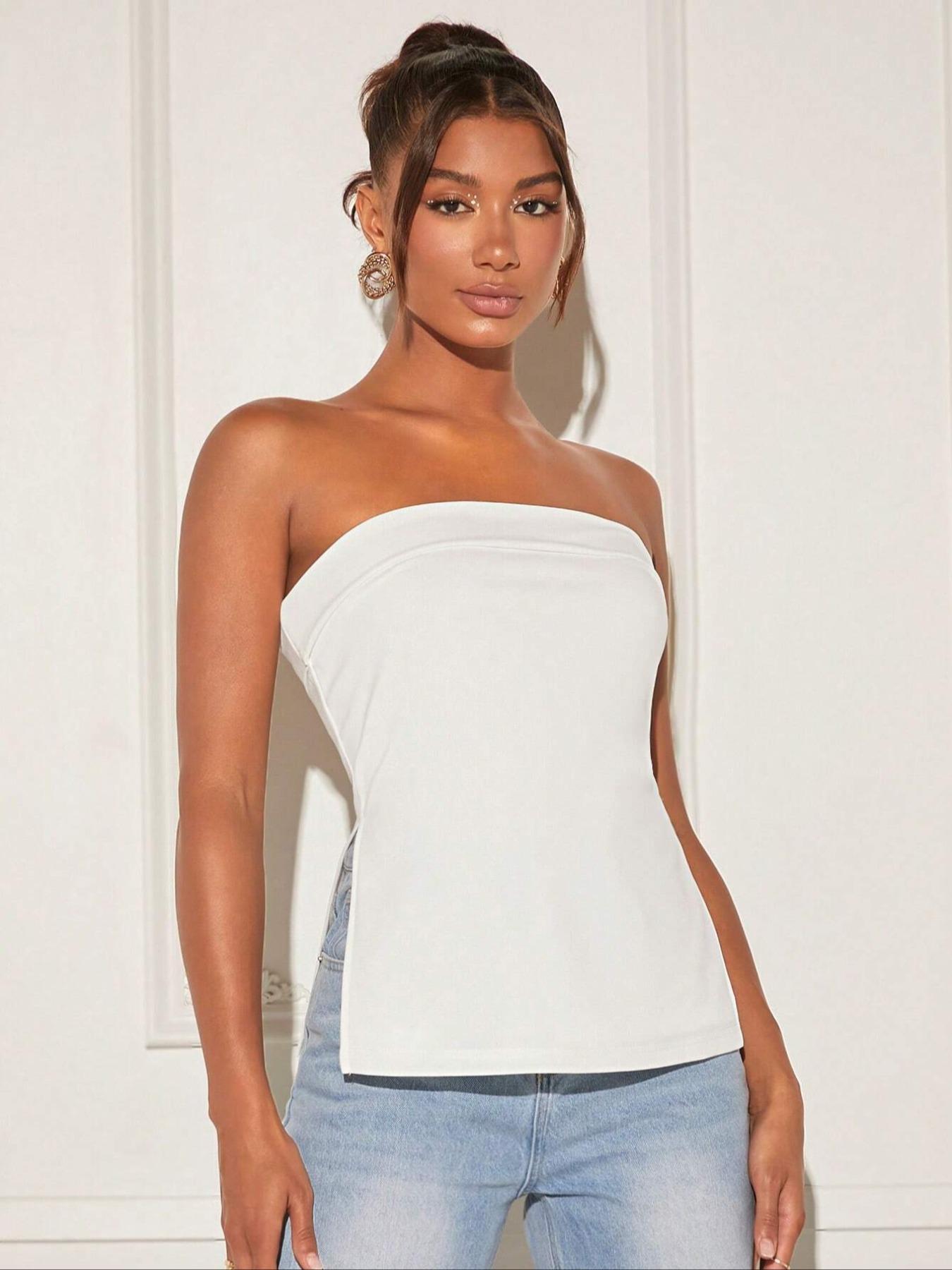 Women's Summer Plain Knit Sexy Crop Top, Fashionable Backless Strapless Sleeveless Vest, Slim Fit Casual Commuter Wear, Daily