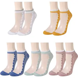 Womens Girls Sheer Ankle Socks Lace Mesh Socks Transparent See Through Clear Sock Thin Summer Nylon Short Sock