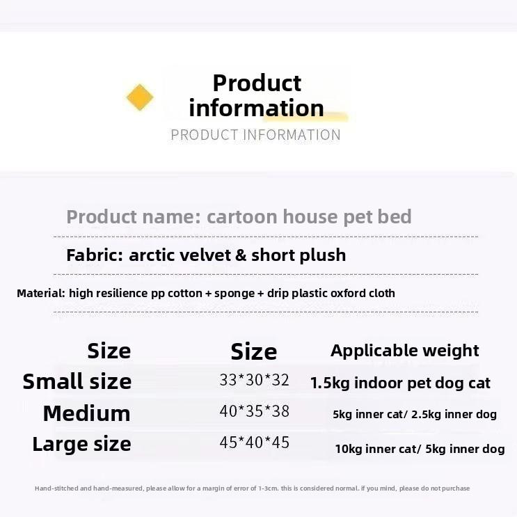 All-Season Warm Enclosed Cat House Villa Washable Removable Cover Cozy Pet Nest Warm Cave Bed for Cats Small Dogs
