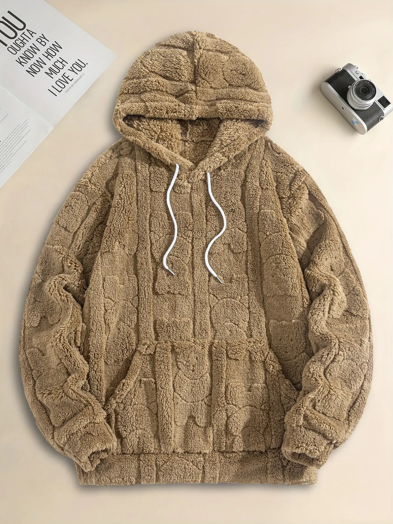 Tweed Dual-Sided Fleece Fashion Hooded Sweatshirt, Casual Sporty Pullover, Ideal for Daily Wear and Outdoor Activities