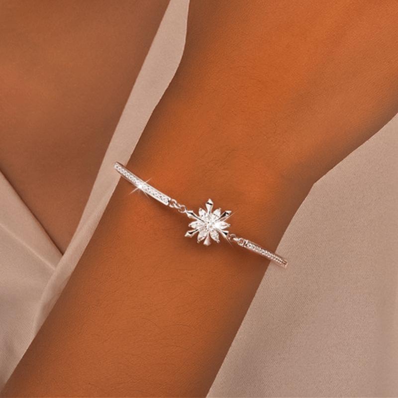 S925 Sterling Silver Snowflake Tennis Bracelets For Women,Cubic Zirconia Bracelet with Adjustable Chain, Anniversary, Birthday, Mother Day, Women' s Day Bracelet