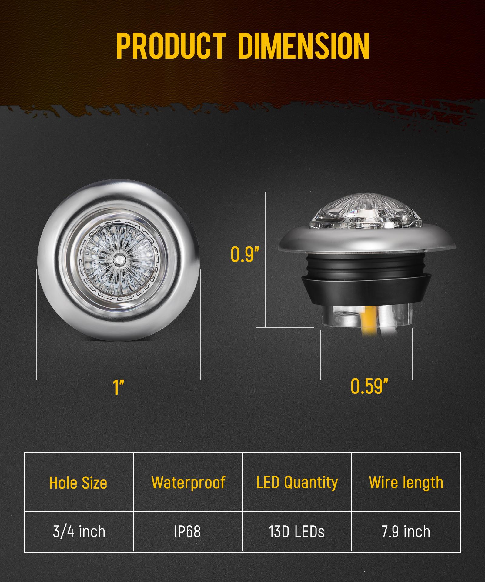 10Pcs 3/4 Inch Led Side Marker Lights (External Red+ Internal Blue), Clear Lens Clearance Bullet Lights Penny Light with Trim Ring Bezel for Trailer Truck RV Car Bus Van, IP68 Waterproof