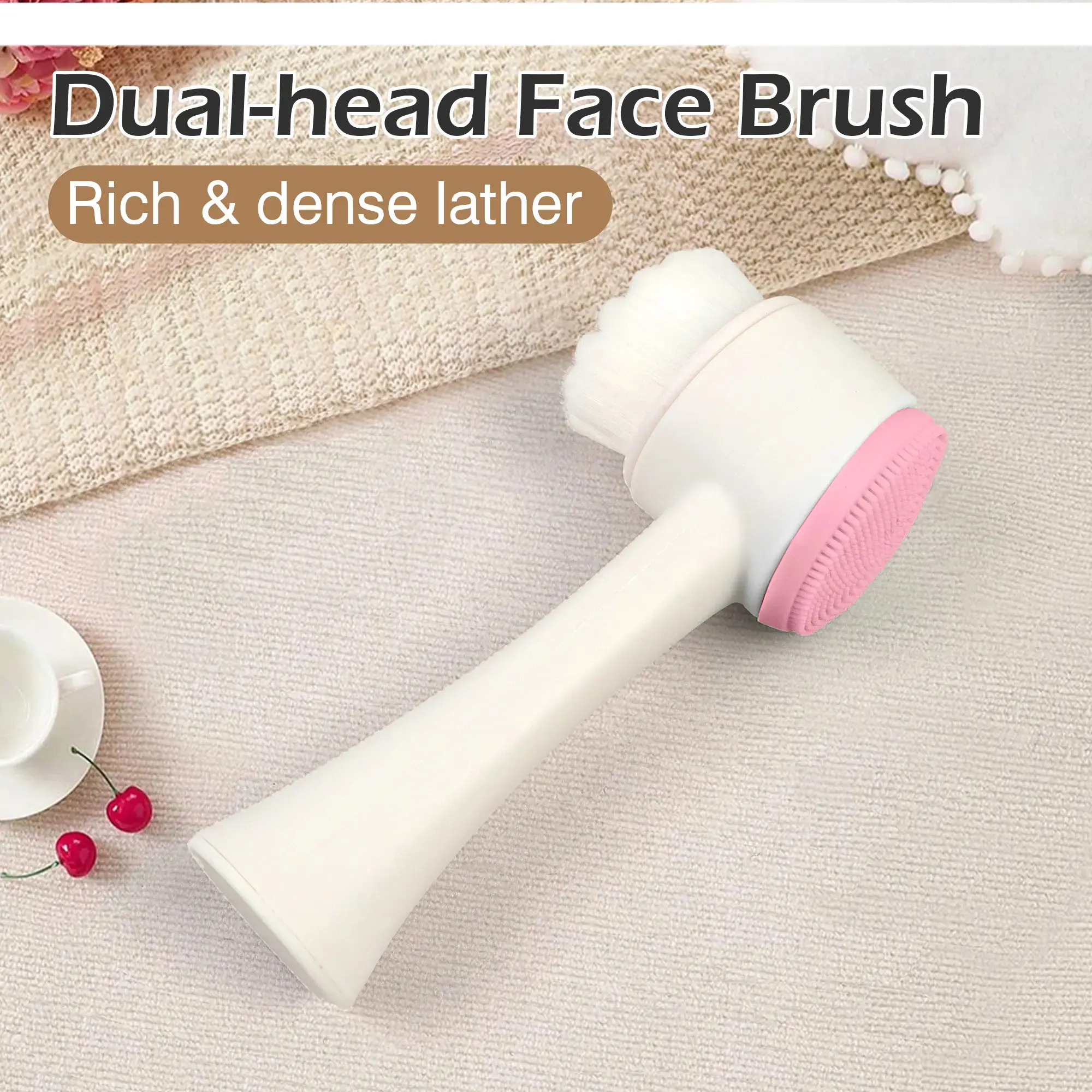 1 Count double-headed facial cleansing brush, Silicone & Bristle Dual Side for Pore Cleansing Exfoliation