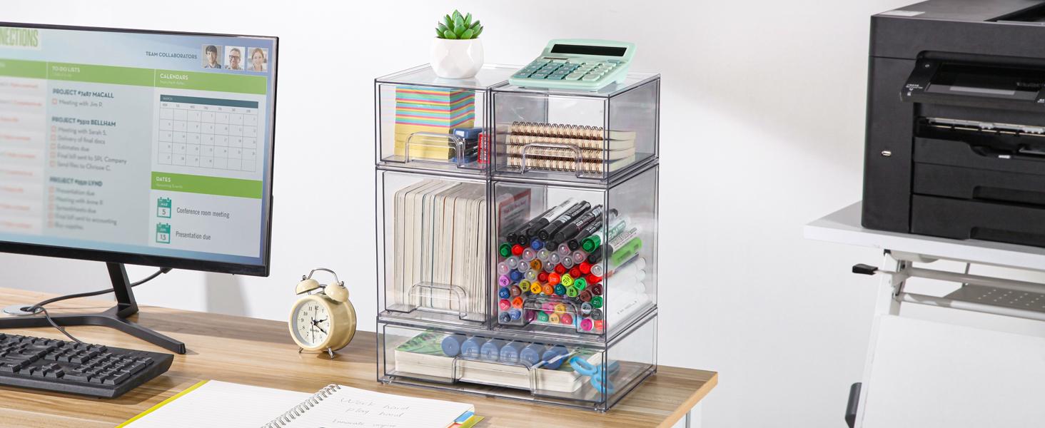 Stackable Storage Drawers Set of 5, Clear Plastic Organizer Bins for Bottle, Beauty Supplies Storage, Ideal for Kichen Countertop, Vanity, Bathroom, Cabinet, Pantry Organization